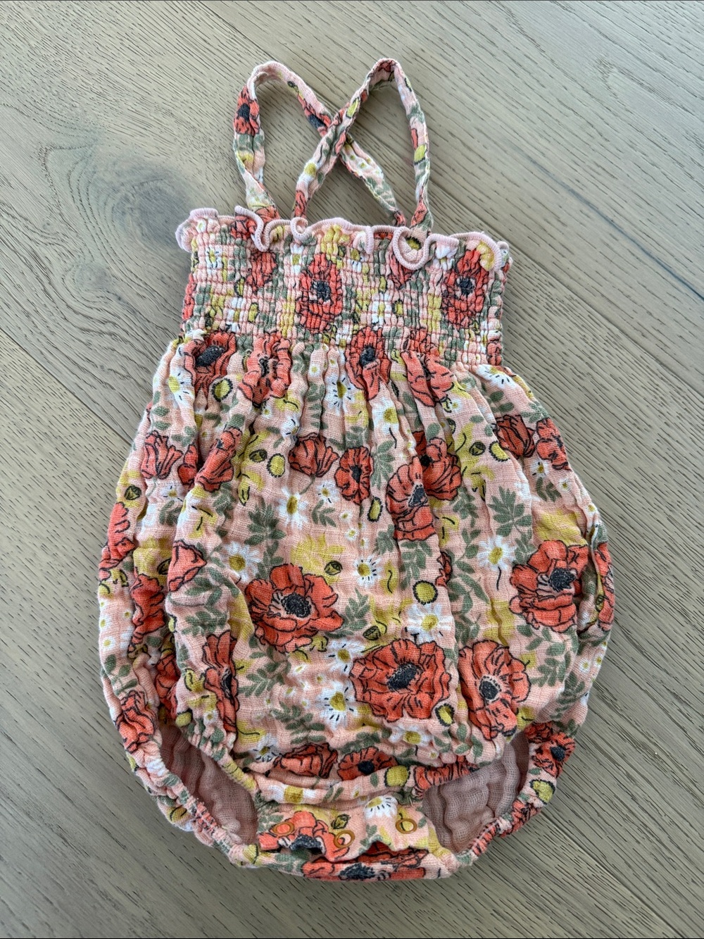 Angel Dear | Organic Cotton Muslin Floral Smocked Baby Romper